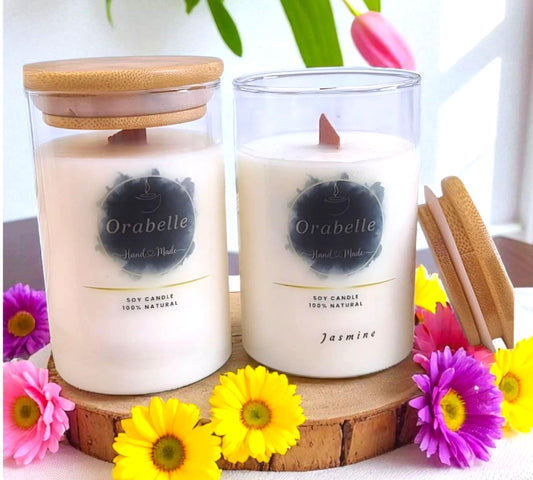 Κερί Σόγιας σε Γυάλινο Δοχείο με Ξύλινο Καπάκι – Αρώματα Λουλουδιών 210g
